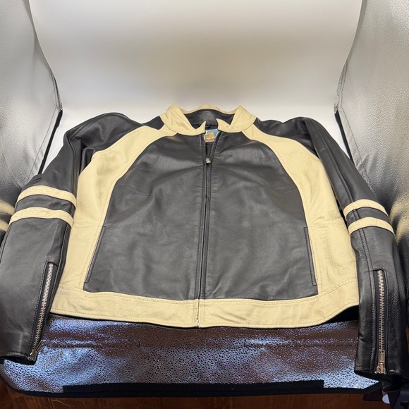 VIntage Wilsons Leather Black and Cream Two-Tone SOFT Leather Racer Jacket XL